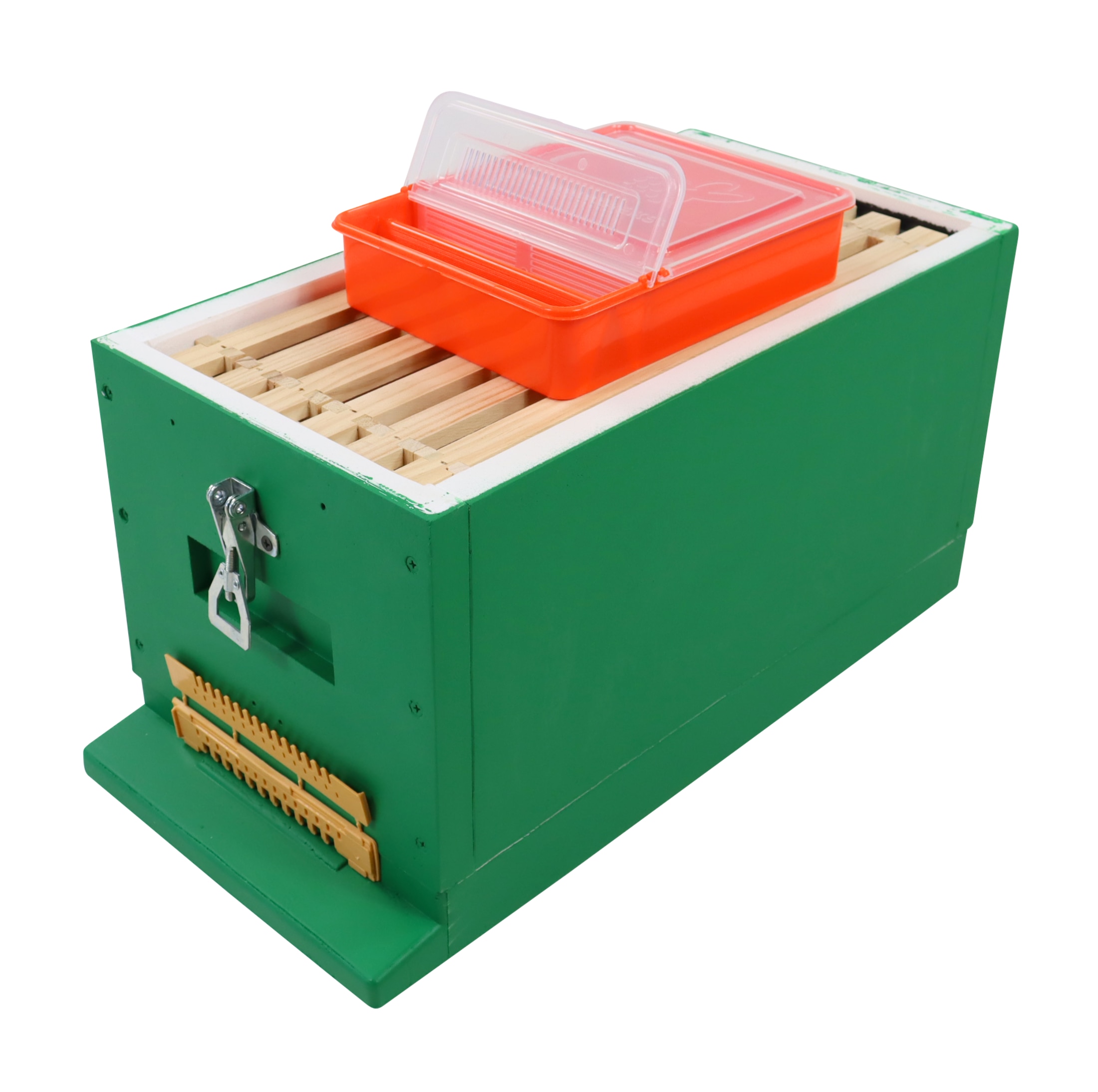 Futtertrog eckig für Bienen mit 1,5 l oder 2,4 l Fassungsvermögen, ideal zur Fütterung von Bienenvölkern mit flüssigem Bienenfutter. Mit Deckel, Trennwand, Boden und integrierten Öffnungen zum sicheren Füttern ohne Ertrinken der Bienen. Aus robustem, lebensmittelgeeignetem Kunststoff.