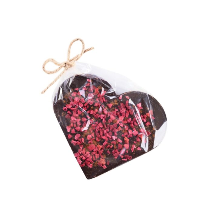 Schokoladen Herz mit Honig, Himbeeren und Chili 85 gr Liebesgeschenk Herzgeschenk Valentinstag Geschenk Himbeerenschokolade Zartbitterschokolade Schokolade mit Chili