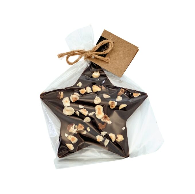Schokoladen Stern mit Honig und Haselnüssen 85 gr Schokoladengeschenk Zartbitterschokolade Haselnussschokolade Schokolade mit Haselnüssen