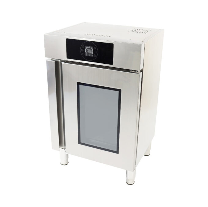 Hochwertiger Honig-Wärmeschrank aus rostfreiem Edelstahl mit Thermoverglasung, digitaler Sensor-Touch-Steuerung und präziser Temperaturregelung von 25°C bis 80°C. Gleichmäßige Warmluft-Umwälzung, robuste Isolierung und verstellbares Zwischenbord für optimale Honigverarbeitung und Lagerung.