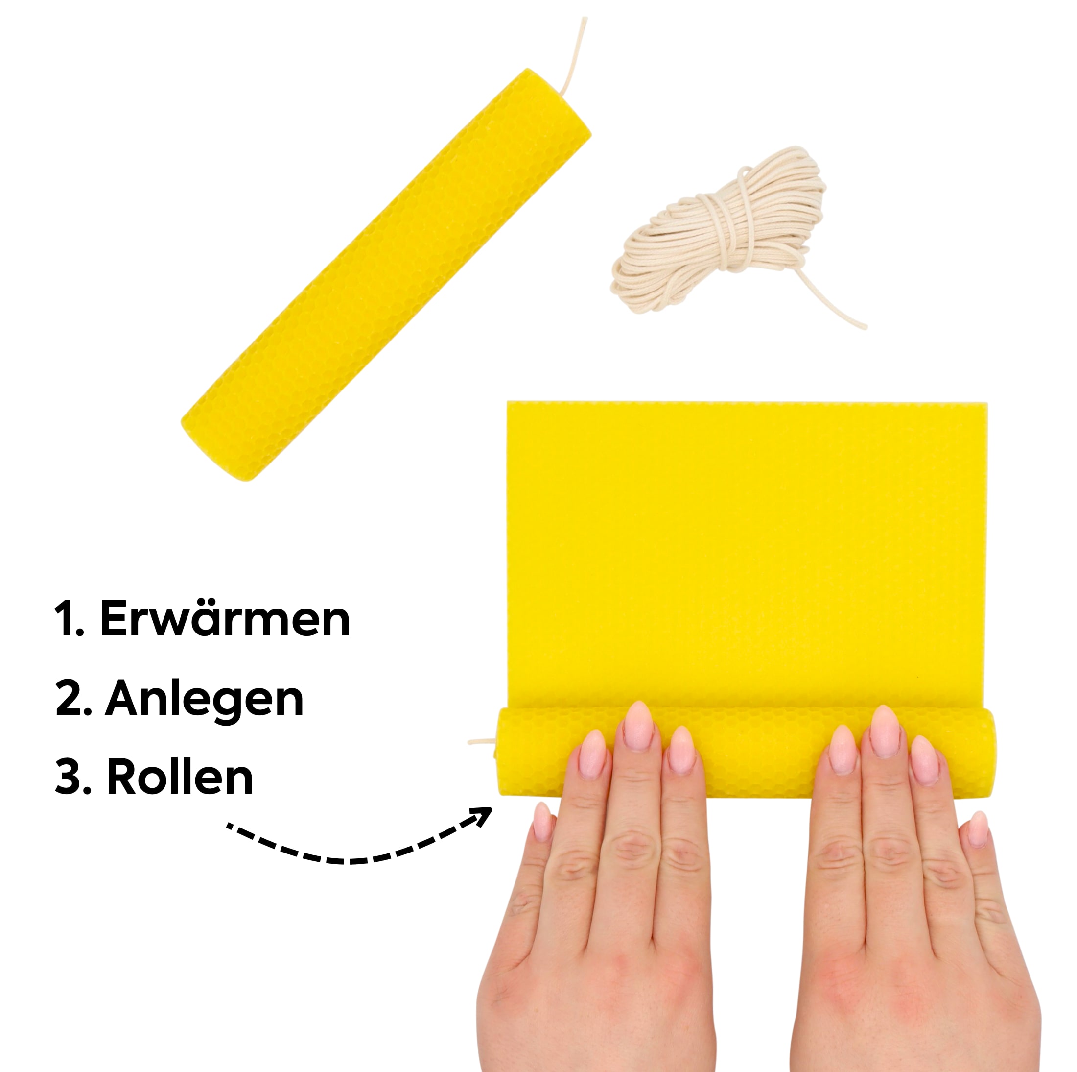 Stelle deine eigenen Bienenwachskerzen ganz einfach selbst her! Unser Bienenwachskerzen Bastelset enthält 1 kg reines Bienenwachs aus deutscher Produktion, 12 Wabenplatten (395 × 195 mm) und 3 m Docht – genug für 12 – 24 natürliche Kerzen. Nachhaltig, duftend und perfekt für kreative DIY-Projekte oder als Geschenkidee.