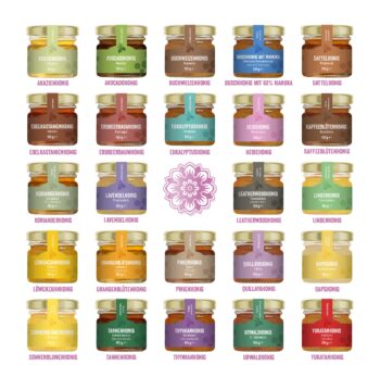 Honig Adventskalender Weltreise – 24 Sorten aus aller Welt Entdecke jeden Tag im Dezember ein neues Geschmackserlebnis: 24 edle Honigsorten von Europa bis Neuseeland – darunter Manuka-haltiger Buschhonig. Liebevoll verpackt, einzigartig im Geschmack – die süßeste Weltreise für Genießer!