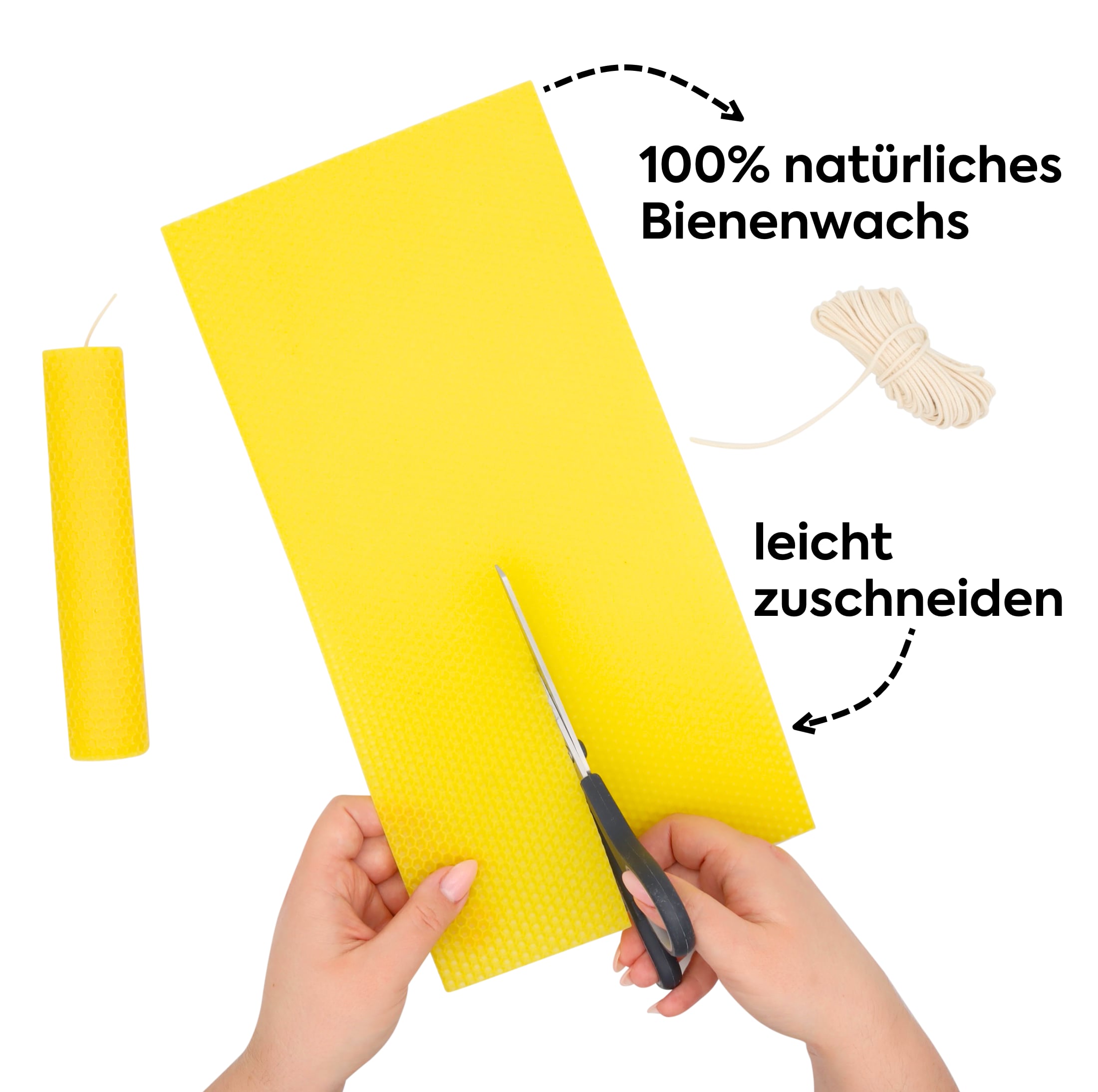 Stelle deine eigenen Bienenwachskerzen ganz einfach selbst her! Unser Bienenwachskerzen Bastelset enthält 1 kg reines Bienenwachs aus deutscher Produktion, 12 Wabenplatten (395 × 195 mm) und 3 m Docht – genug für 12 – 24 natürliche Kerzen. Nachhaltig, duftend und perfekt für kreative DIY-Projekte oder als Geschenkidee.