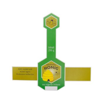 Hochwertige Stegetiketten für Honiggläser in den Größen 250 g und 500 g. Mit edlem Bienenkorb-Motiv und Aufdruck „Deutscher Bienenhonig“, dazu ein freies Feld für die Sortenbezeichnung. Nassklebend mit Deckellasche für festen Halt und ein sauberes, professionelles Erscheinungsbild. Ideal für Imker, Direktvermarkter und Hobbyimker, die ihren Honig ansprechend, hygienisch und verkaufsfertig präsentieren möchten. Perfekt geeignet für Honigetikettierung, Imkerbedarf und regionalen Honigverkauf.