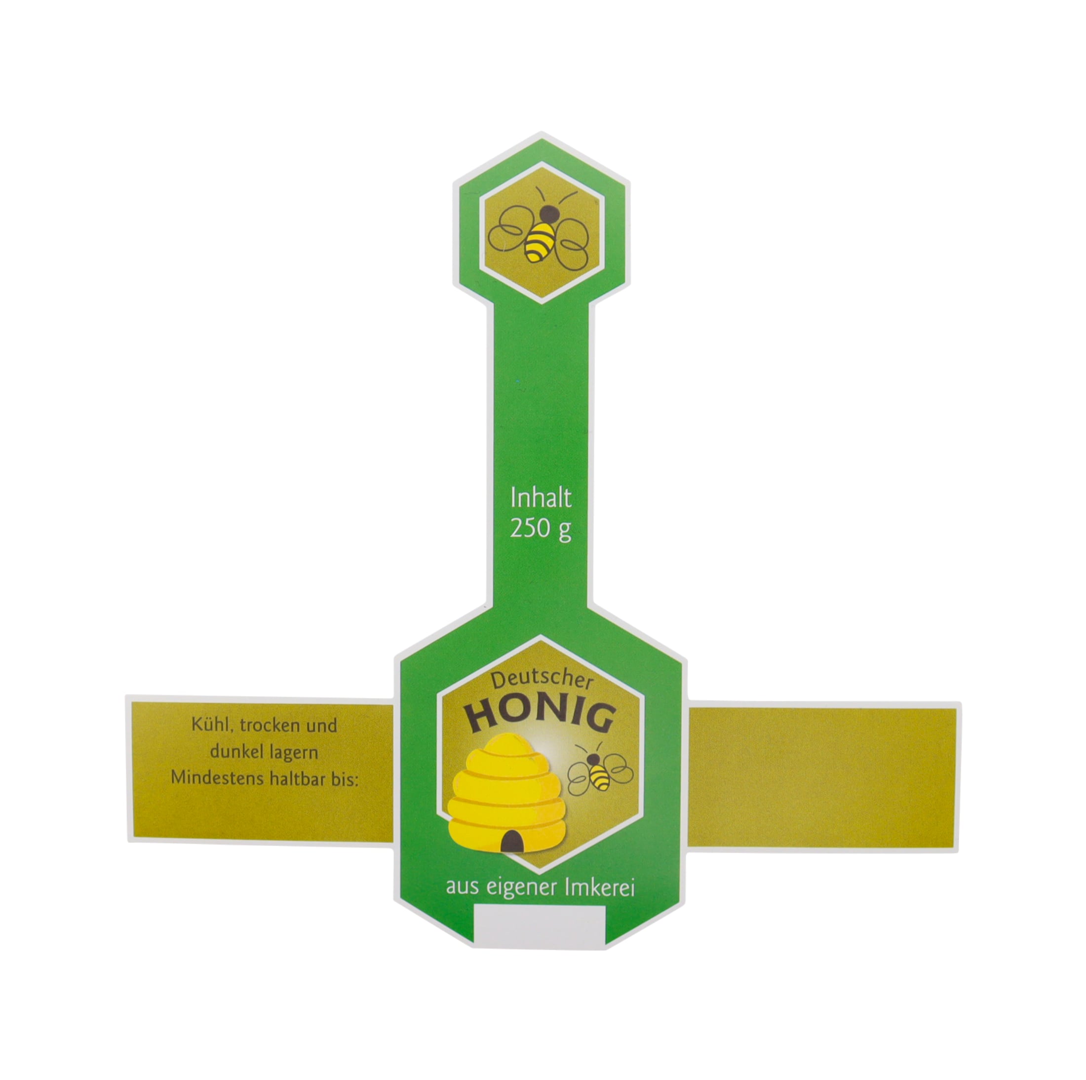 Hochwertige Stegetiketten für Honiggläser in den Größen 250 g und 500 g. Mit edlem Bienenkorb-Motiv und Aufdruck „Deutscher Bienenhonig“, dazu ein freies Feld für die Sortenbezeichnung. Nassklebend mit Deckellasche für festen Halt und ein sauberes, professionelles Erscheinungsbild. Ideal für Imker, Direktvermarkter und Hobbyimker, die ihren Honig ansprechend, hygienisch und verkaufsfertig präsentieren möchten. Perfekt geeignet für Honigetikettierung, Imkerbedarf und regionalen Honigverkauf.