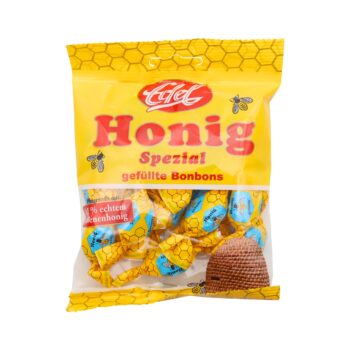 Edel Honig Spezial Bonbons mit cremiger Honigfüllung im 90 Gramm Beutel bieten natürlichen milden Honiggeschmack sind einzeln verpackt und in Deutschland hergestellt perfekt für wohltuenden Genuss unterwegs oder zuhause.