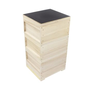 Deutsch Normal Beute (DNM) aus Massivholz für 30 DNM Rähmchen, bestehend aus Hochboden mit Varroaschieber, 3 Ganzzargen und Innendeckel, stabile verschraubte Ausführung, Made in Germany