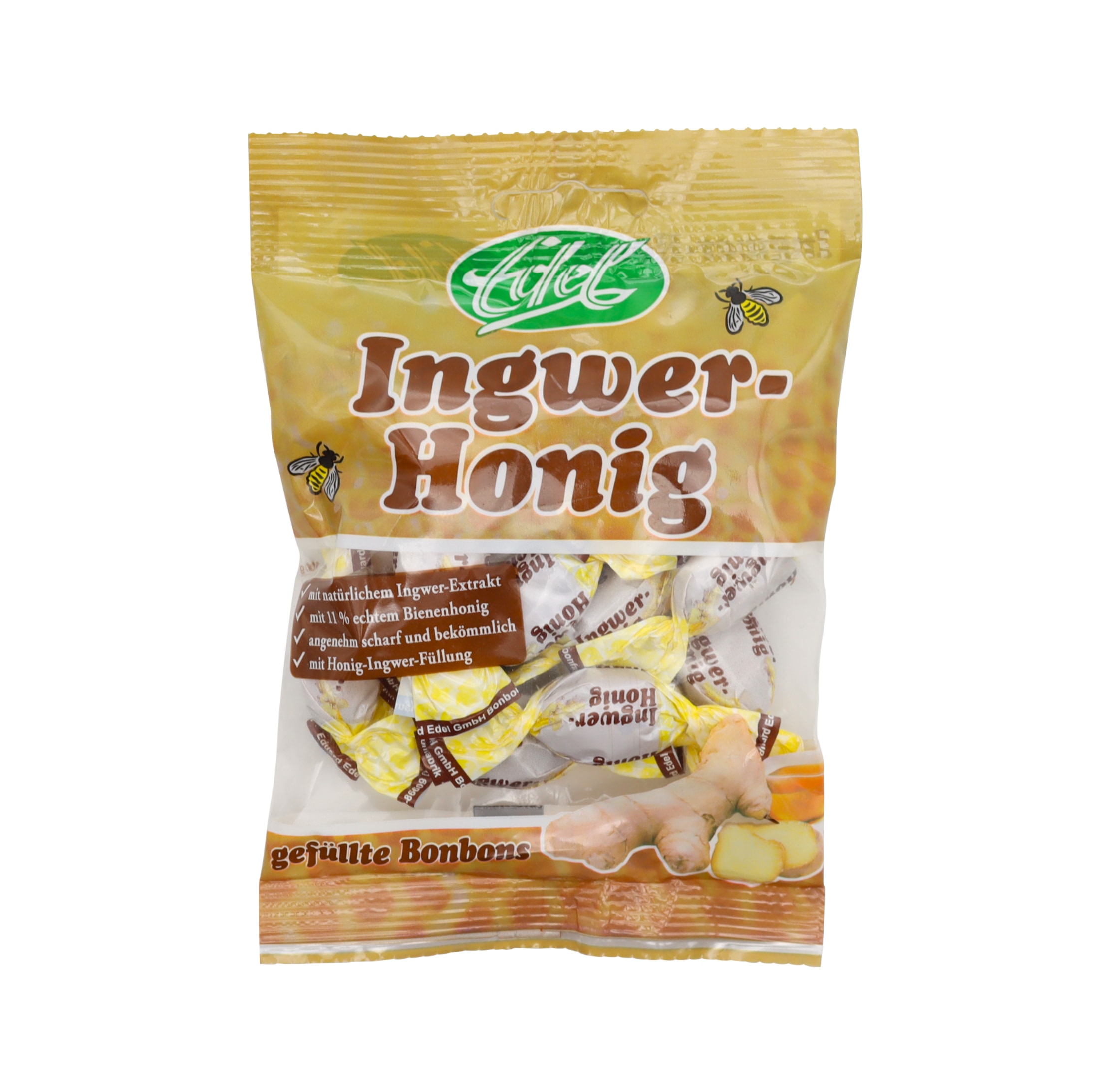 Ingwer Honig Bonbons 90 g von Edel mit echtem Honig und natürlichem Ingwerextrakt. Wohltuende Halsbonbons mit würziger Schärfe und milder Süße für die Erkältungszeit.