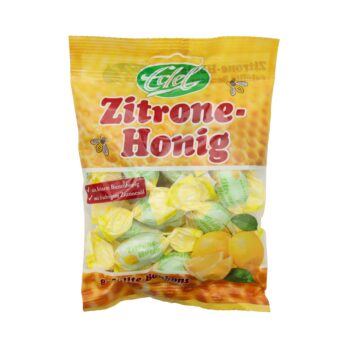 Zitrone Honig Bonbons 90g von Eduard Edel – erfrischende Bonbons mit 8,6 % echtem Bienenhonig und natürlichem Zitronenöl. Das ideale Sommer- und Winterbonbon in der Original Bonbontüte aus der Traditions-Bonbonfabrik (seit 1864).